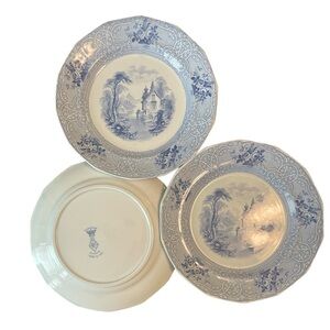 Ironstone Roselle Blue Transferware Dinner Plates J Meir & Sons 1848 Antique 3